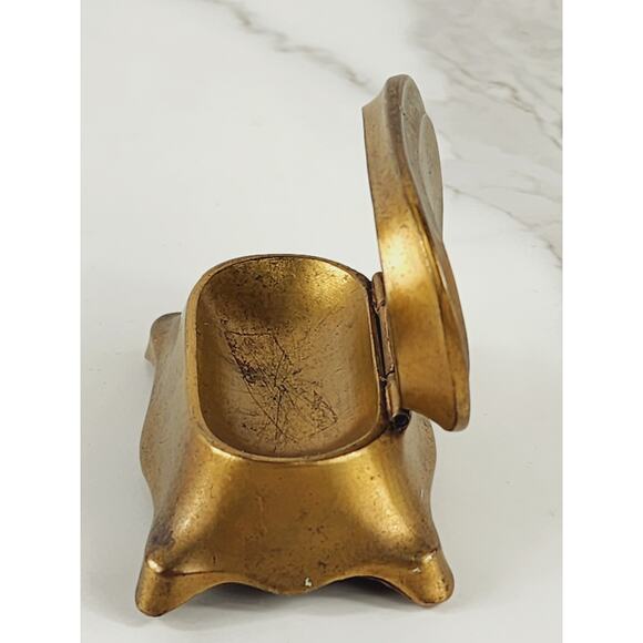 Rare Gold Brass Mini Trinket Coffin Chest Stamp Box 3 1/4" Home Art Decor Vtg - Picture 10 of 14